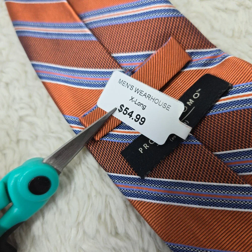 Pronto Uomo Silk Necktie Mens X-Long Orange‎ Blue Striped Woven Formal Tie New